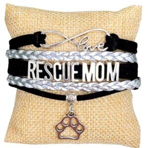 3/$20 Womens Stack Bracelet Rescue Mom Infinity Love Paw Black Silver Jewelry